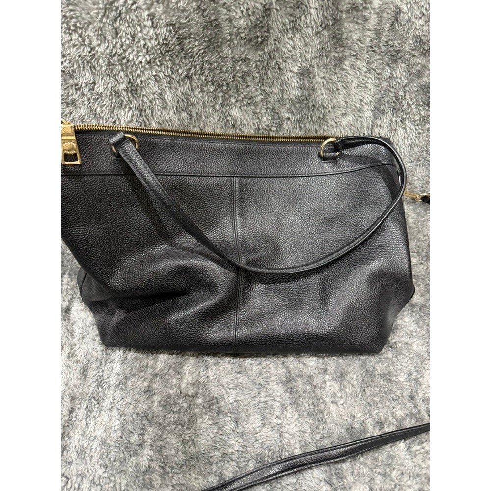 Coach Pebbled Leather Crossbody Tote Black Gold Zip Shoulder Bag Purse Classic - Picture 5 of 9